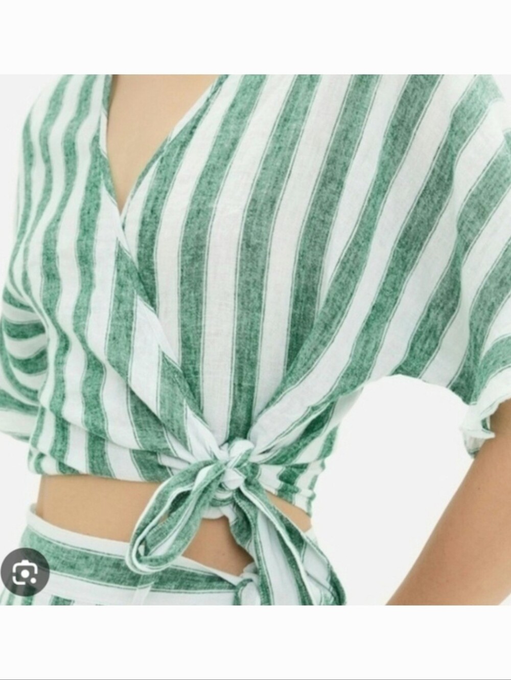 Rails Athena Linen Blend Green White Stripe Wrap Crop Top XS Coastal Breezy